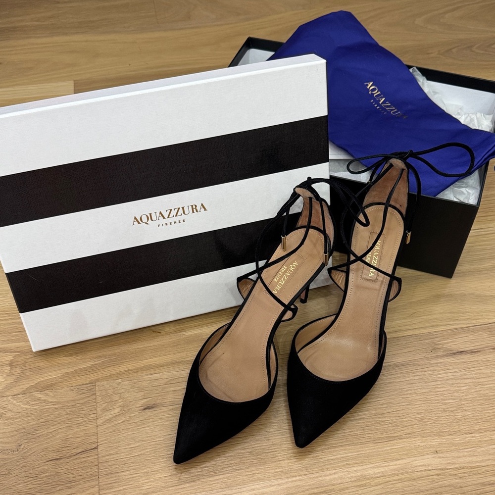 Aquazzura Very Matilde 85mm Black Suede Pumps Size 37.5